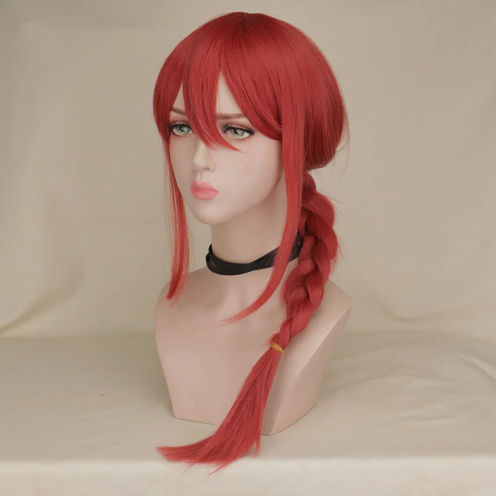 Rote Perücke mit geflochtener Perücke für Frauen, lange gerade Cosplay-Perücke mit Pferdeschwänzen, Perücken, Kunsthaar-Perücke, Kostüm für Anime Makima