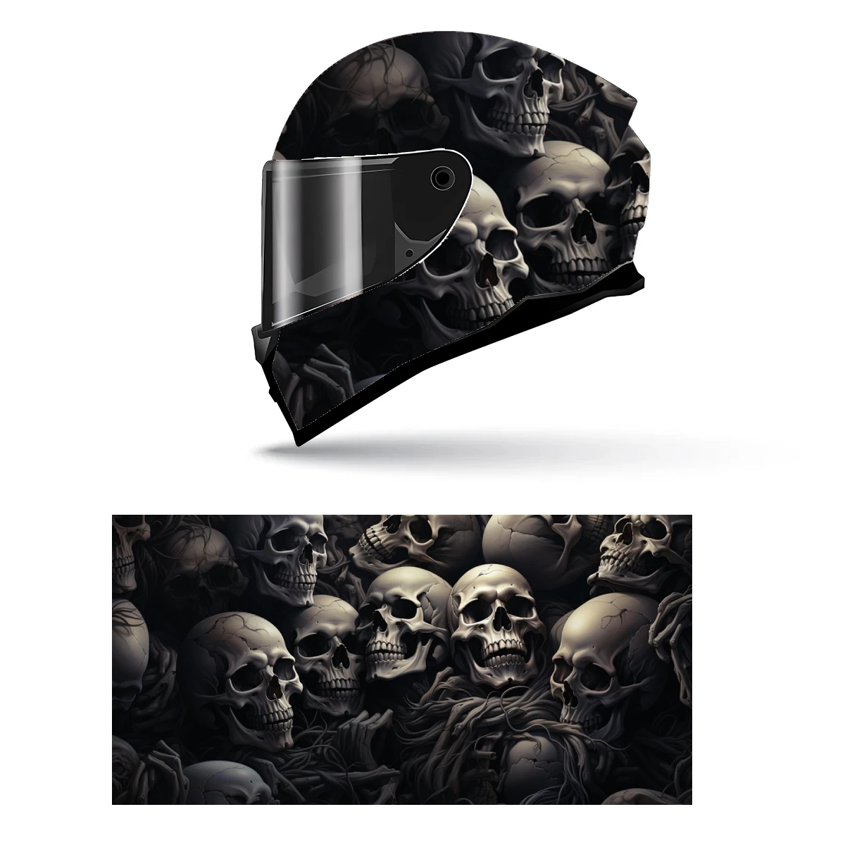 Adesivo Decorativo para Capacete de Motocicleta com Gráficos de Caveiras Grunge e Efeito de Vinil Envolvente
