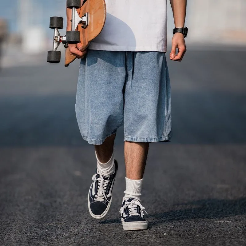 Men's Baggy Denim Shorts Wide Leg Loose Fit Casual Streetwear Jean Shorts