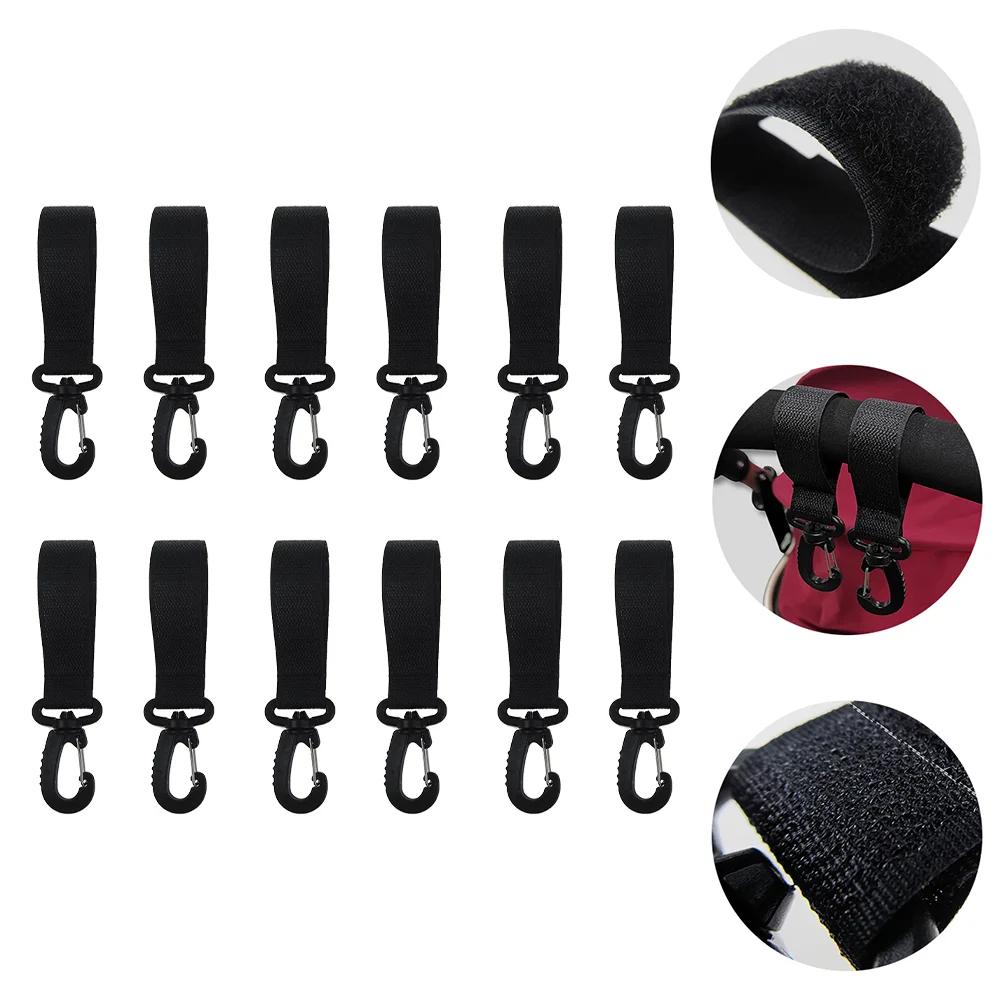 

12 Pcs Baby Stroller Hooks Clips Pram Bag Hanging Polyester Motorbike Pushchair Increase Storage Space Shopping Convenience Fits