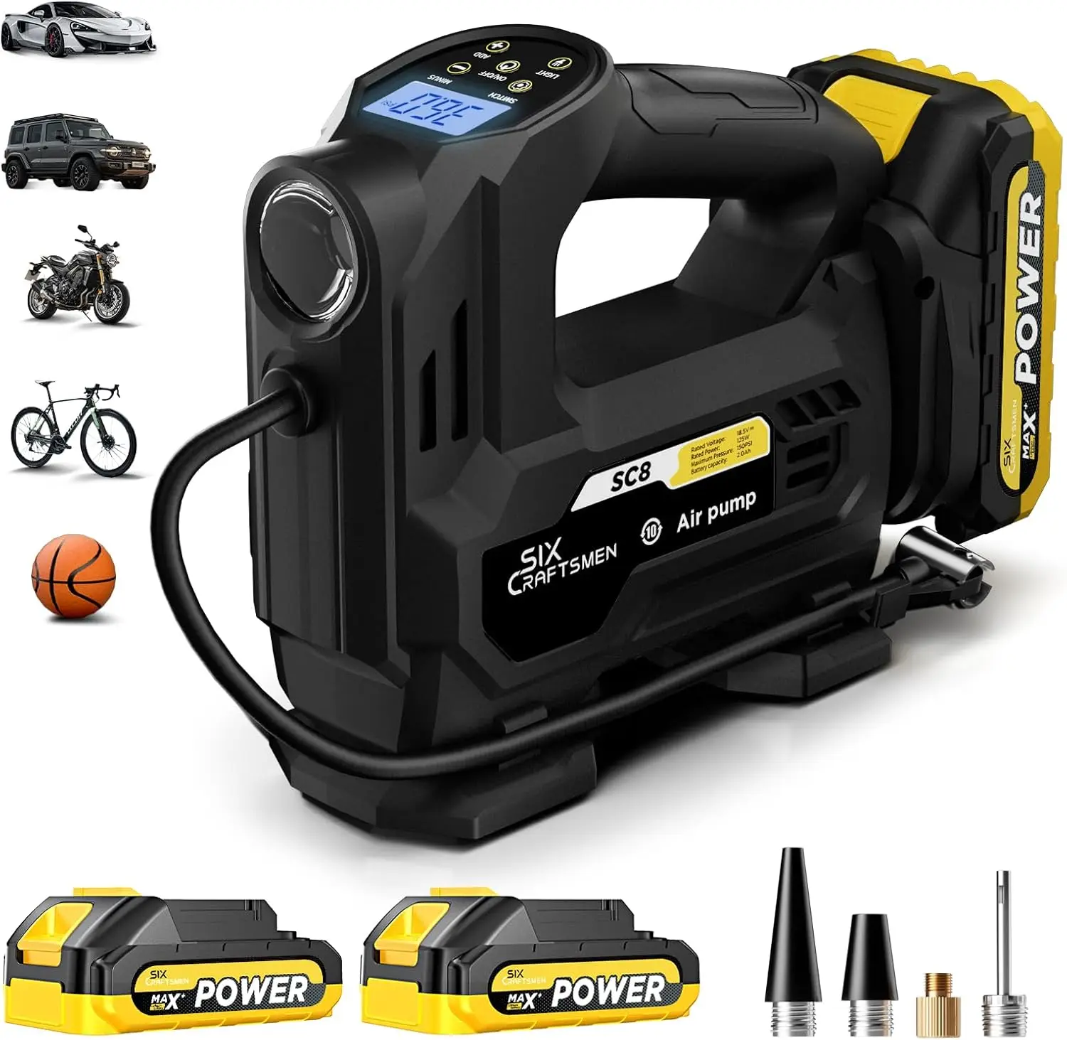 

Portable 20V Tire Inflator with LED Light & Gauge, 150PSI Cordless Air Compressor for Car, Motorcycle, Bicycle Tires and Air Mat