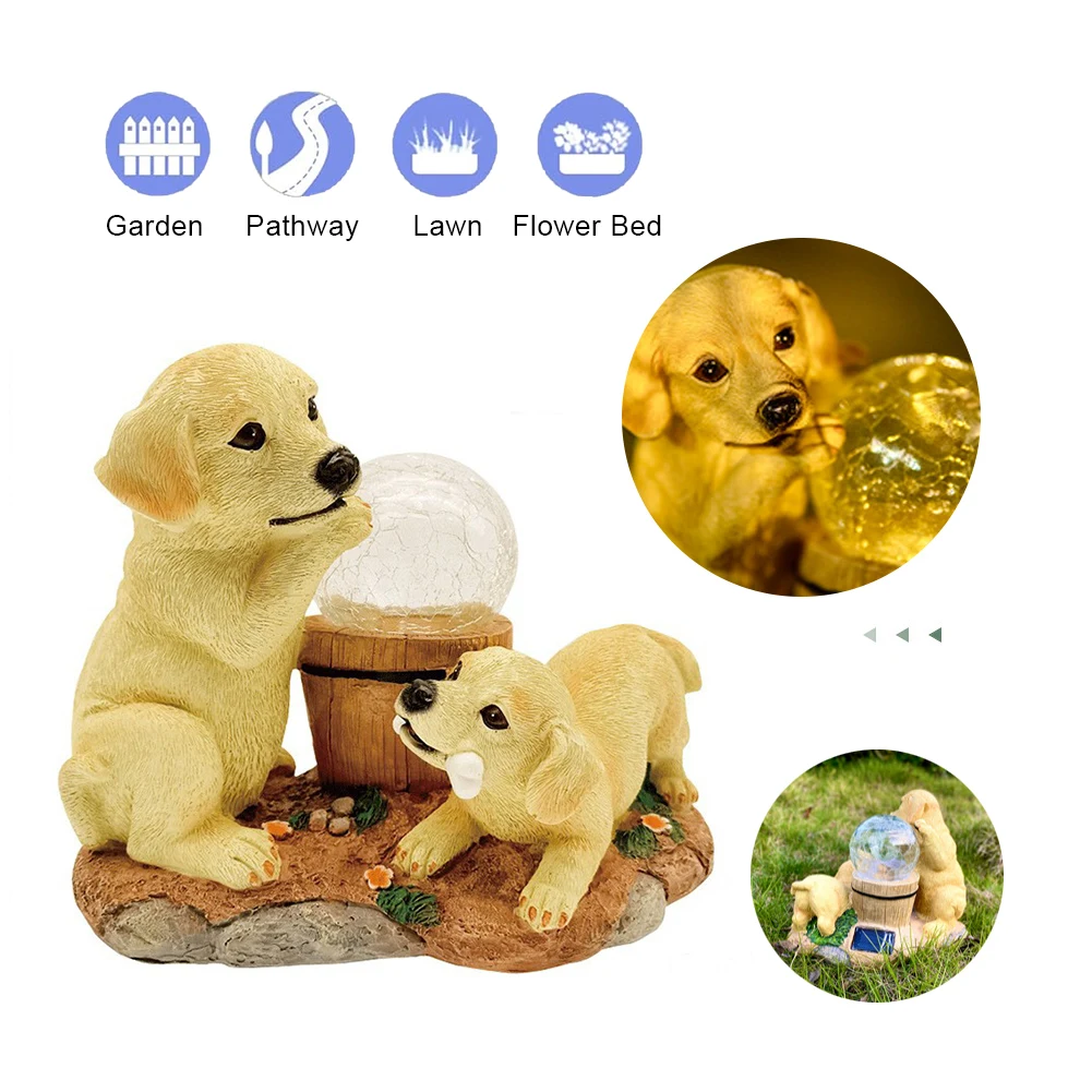 

Solar Powered Puppy Figurine Light with Globe Cute Puppy Night Light Resin Mini Puppy Sculpture Outdoor Courtyard Decoration