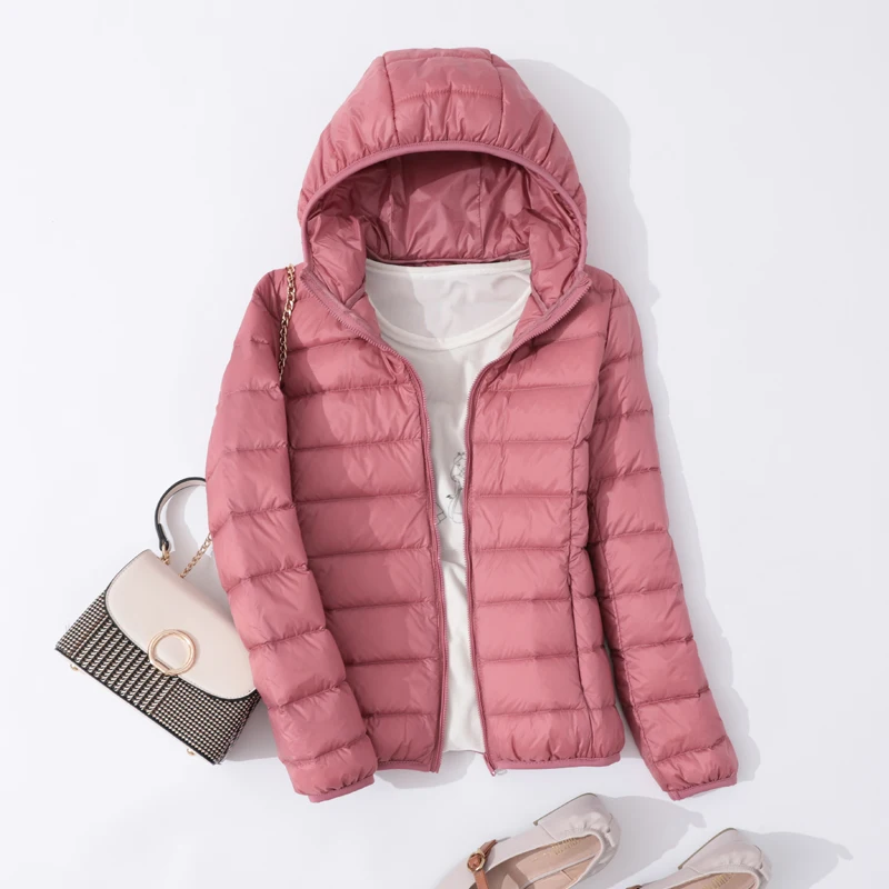 2024 New Casual 90% Ultra Light White Duck Down Jacket Women Autumn Winter Warm Coat Lady Plus Size Jackets Female Hooded Parka