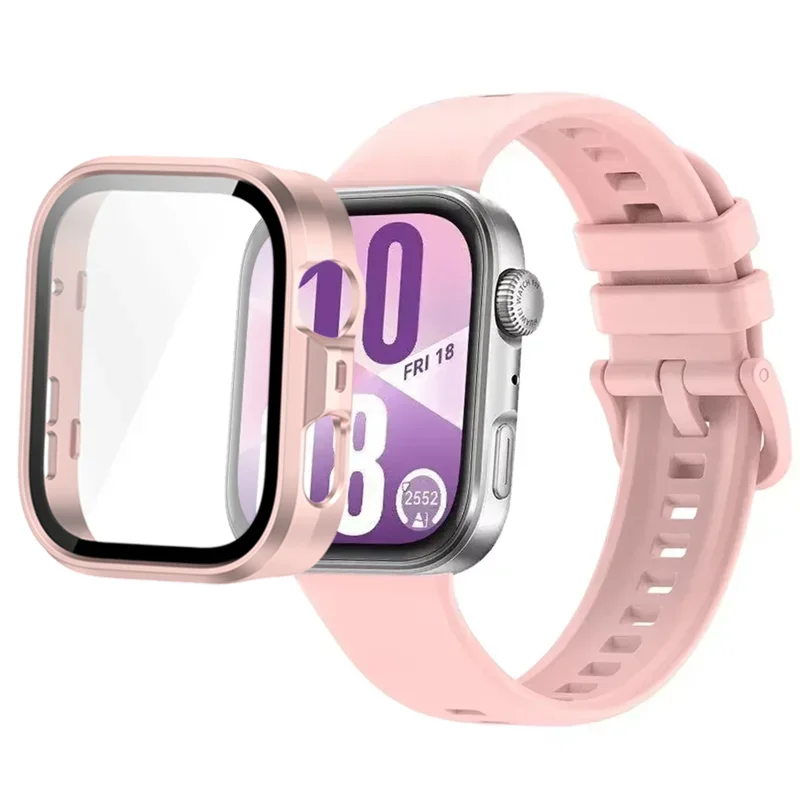 Colored Buckle Silicone Band+PC Case HD Tempered Glass for Huawei Watch Fit 4 3 Shell Bracelet Huawei Watch Fit 4 Pro Wristband