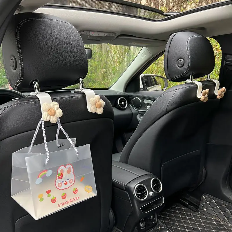 4PCS Creative Car Hooks Temperament Flower Seat Back Storage Car Seat Hooks Seat Back Accessory Hooks Bags Clothes Hooks Clips