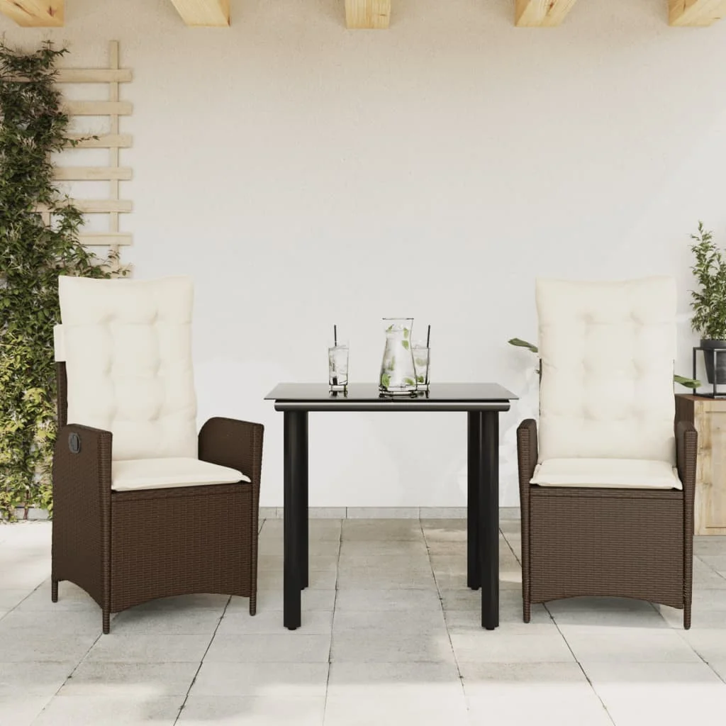 3 pcs garden dining Together and cushions poly rtin Brown