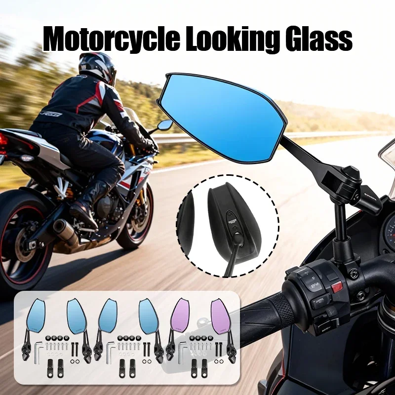 Universal Motorcycle Rearview Mirror Aluminum Blue Glass for Daytime Use on Electric Scooter for Niu Yadea Yamaha Kawasaki Honda