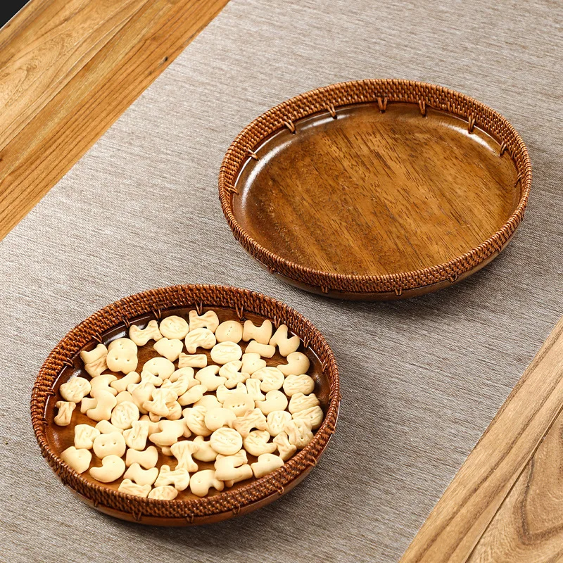 Rattan walnut refreshment dried fruit t dessert tray fruit basket snack basket tray