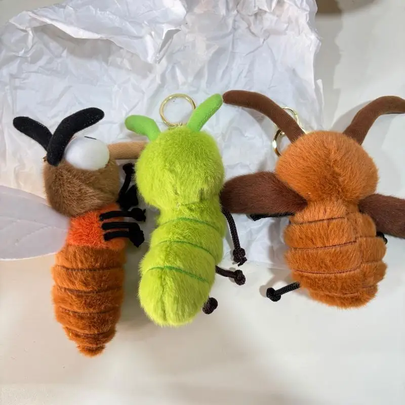 Cute Cartoon Creative Insect Mosquitoes Caterpillars Cockroaches Plush Keychain Doll Pendant Kawaii Backpack Ornament Decoration