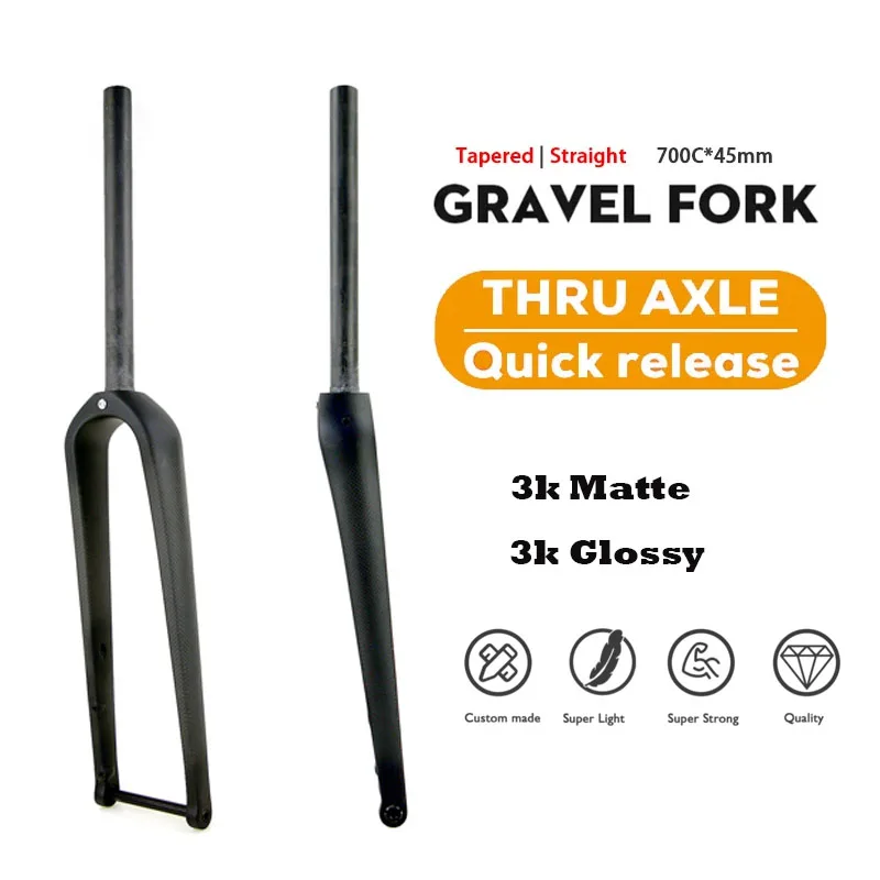 Carbon-Gravelgabel, interne Kabelführung, Flat-Mount-Scheibenbremse, Vollcarbon, Steckachse, Gravel-Road-Gabel, kompatibel mit 700c