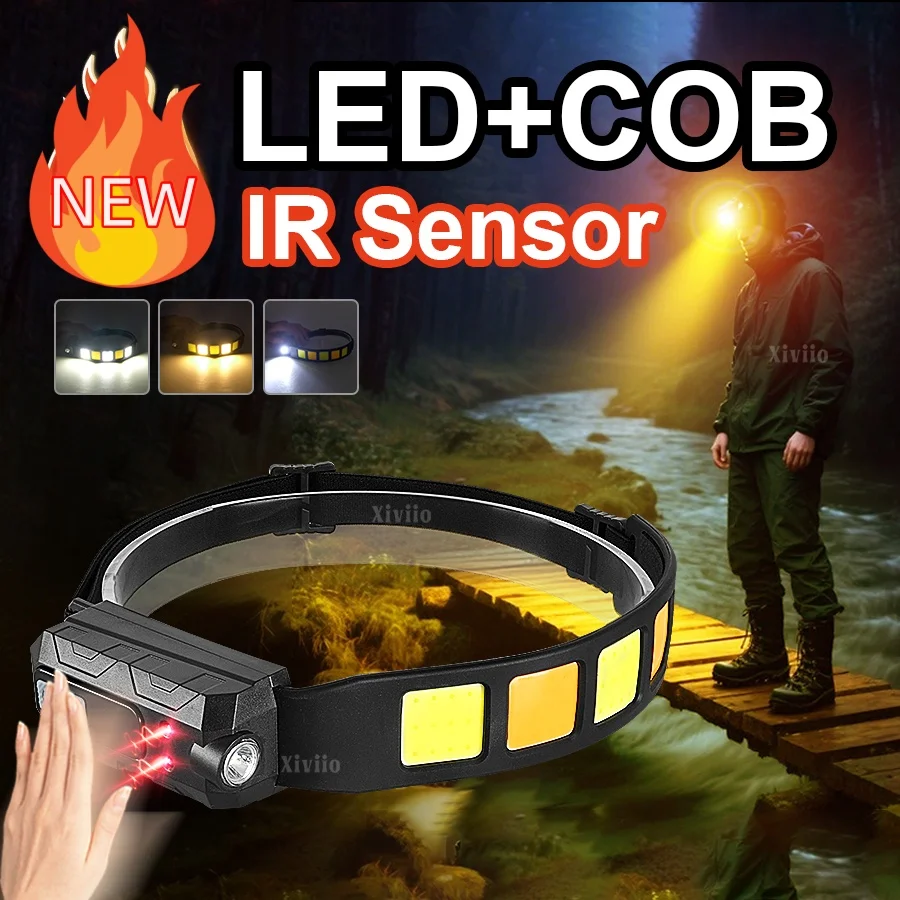 800000LM Strong Light Headlamp Rechargeable Motion Sensor Headlight Portable Fishing Camping Outdoor Head Torch Work Flashlight