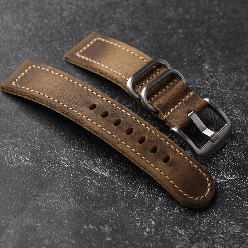 Vintage Crazy Horse Brown Watch Strap 20MM 22MM 24MM Soft and Thick Head Layer Cowhide Watchband