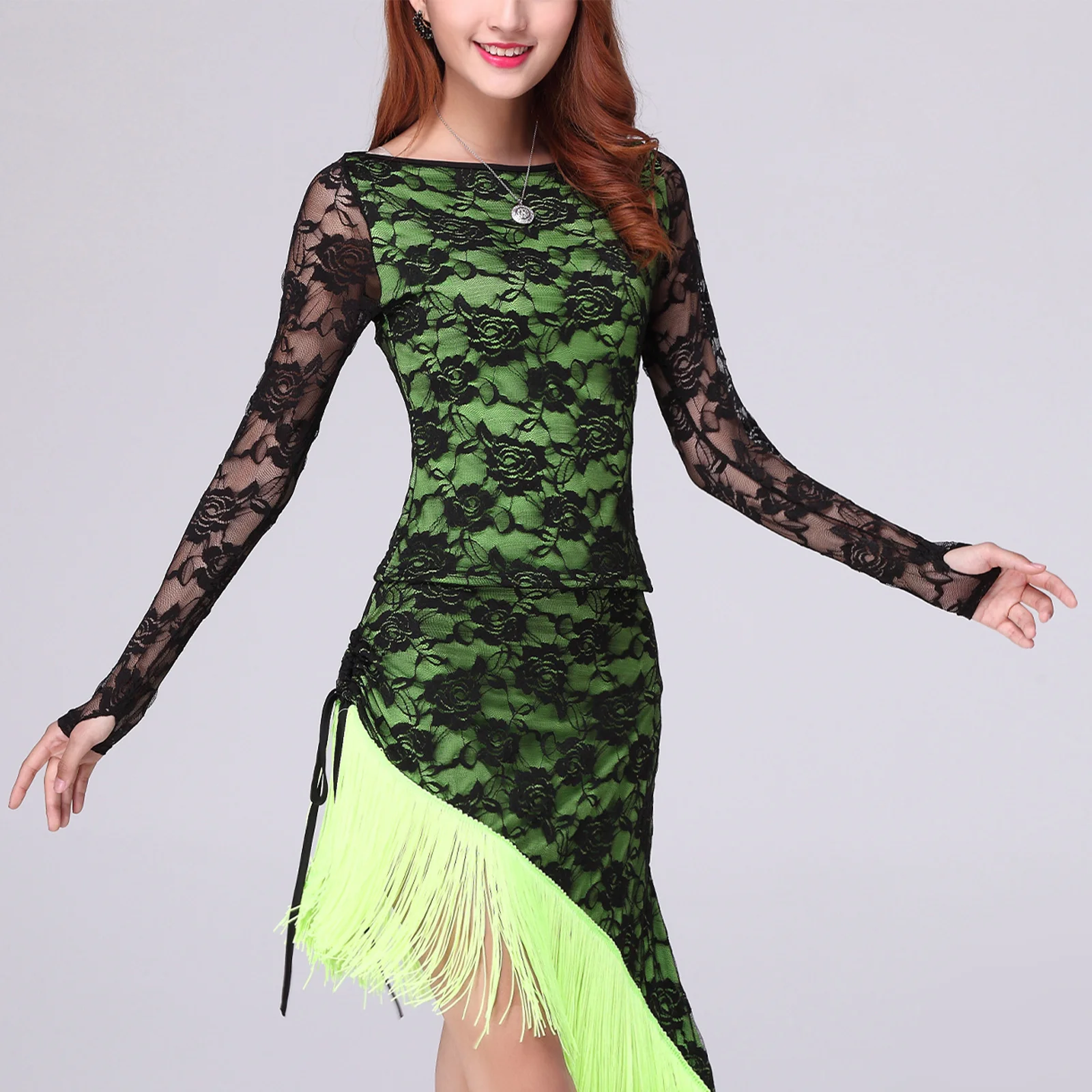 

Women Sheer Rose Lace Blouse Tops Long Sleeve Pullover Tops Slim Modern Dance Shirt for Latin Chacha Dance and Daily Casual Wear