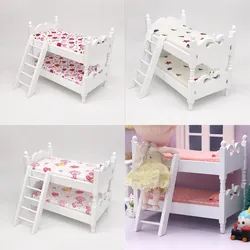 1:12 인형 집 미니 인형 나무 이층 침대 소형 품목 이중 사다리 침대 어린이 침실 인형 집 액세서리 가구