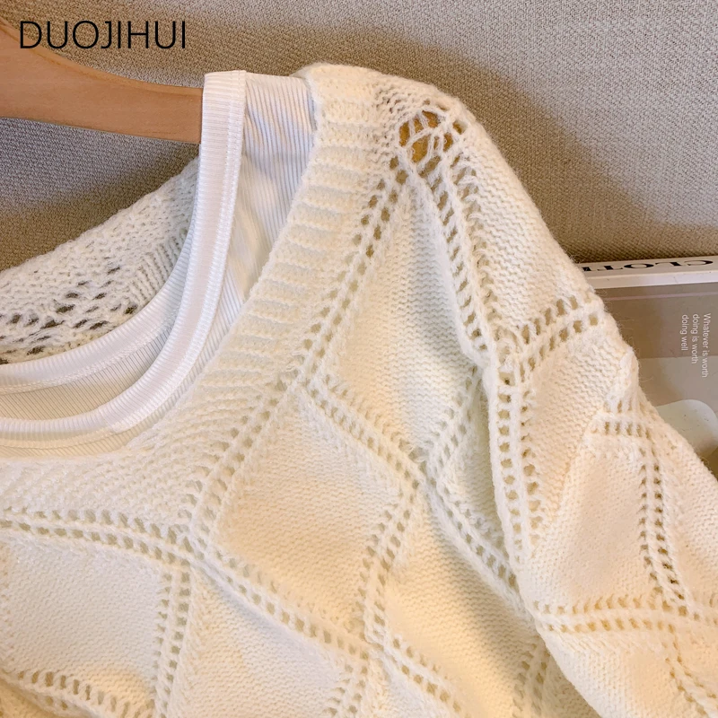 DUOJIHUI due pezzi classico o-collo lavorato a maglia pullover femminili autunno Basic manica lunga incantesimo colore moda semplice pullover donna