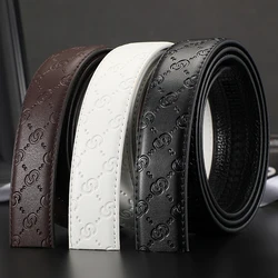 No Buckle,3.4cm High Quality New Women Belt Luxury Automatic Leather Strap for men Belt Designers Brand Male Belt for jeans