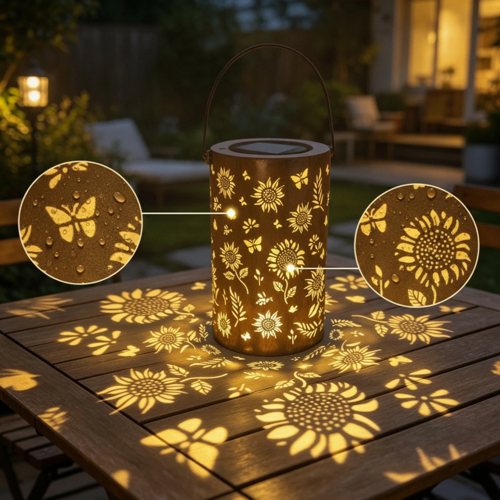 Hanging Lantern with Handle Decorative Solar Lantern with Handle Projection Lamp Portable for Patio, Balcony