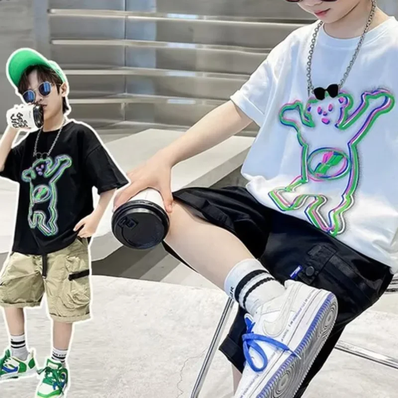 Temperament New Straight Type Simple Crewneck Summer T-shirt Five-point Sleeve Trend Children's Clothing Japanese Casual Ins