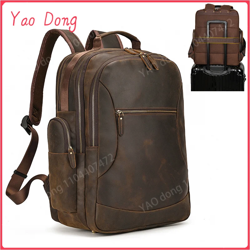 Yao Dong New Arrivals Genuine Leather Backpack Man Real Cowskin Travel Bag Male Vintage Fit 17 Inch Laptop Backpack School Bag D