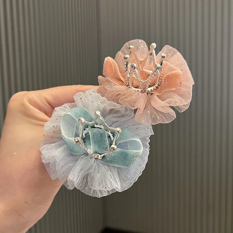 

Princess Crown Hair Clips Shiny Rhinestone Barrettes Baby Mesh Hairpins Kids Hair Accessories Children Girl Photography Props
