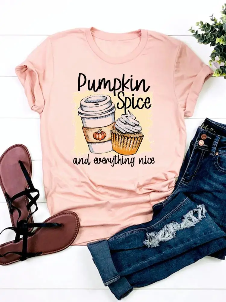 

Ladies T-shirt Thanksgiving Tee Top Clothes Halloween Pumpkin Spice Cute Fall Autumn Women Graphic Print T Shirt Clothing