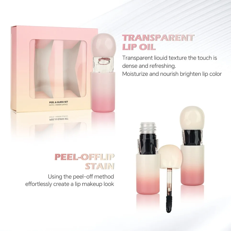 ビーガンメイクアップ マット防水ピールオフリップグロス プライベートラベル ミラーフィニッシュ リキッドリップグロスセット カスタムロゴ 卸売