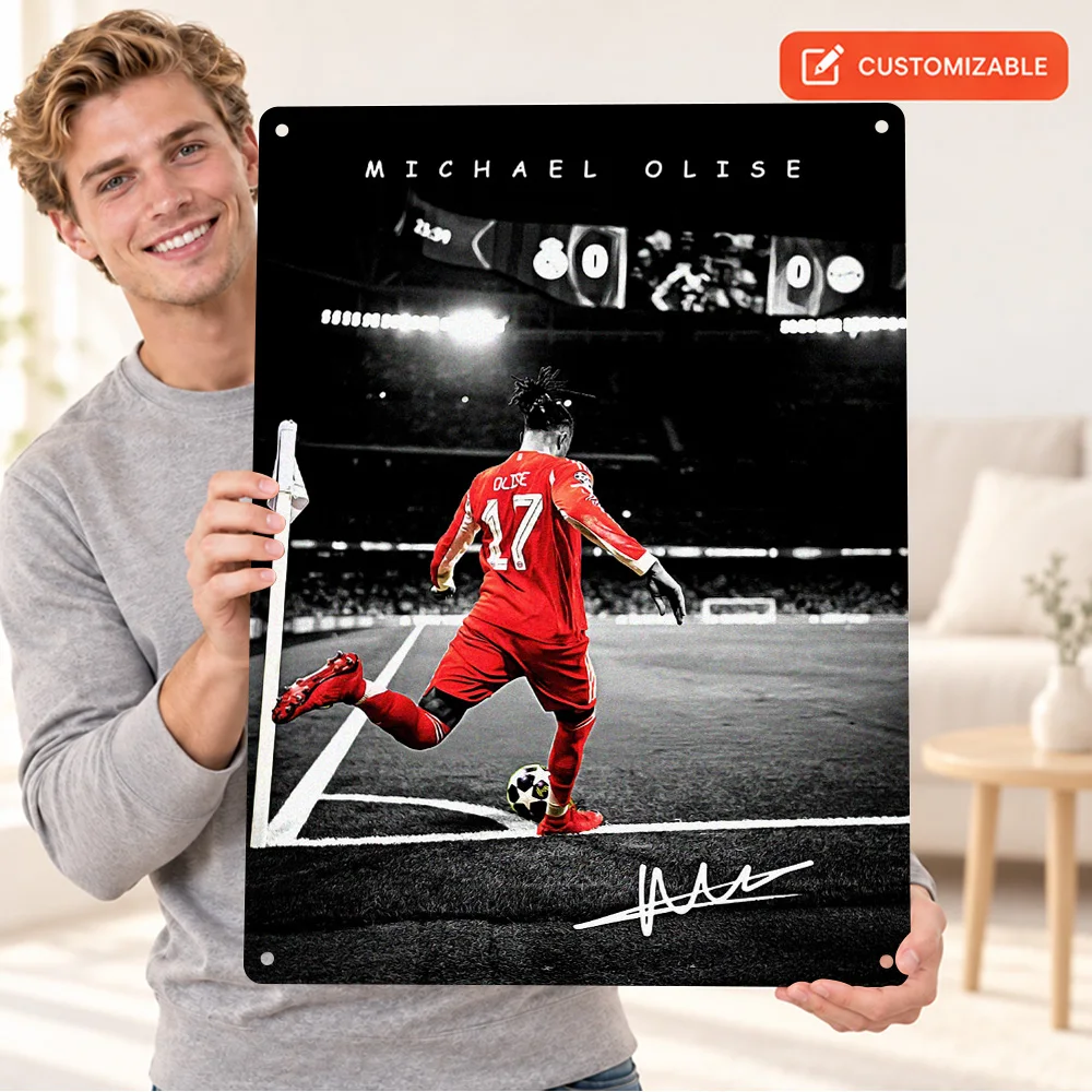 Michael Olise Soccer Player Textured Metal Poster Personalized Aluminum Sign Selective Color Photography Wall Art For Game Room