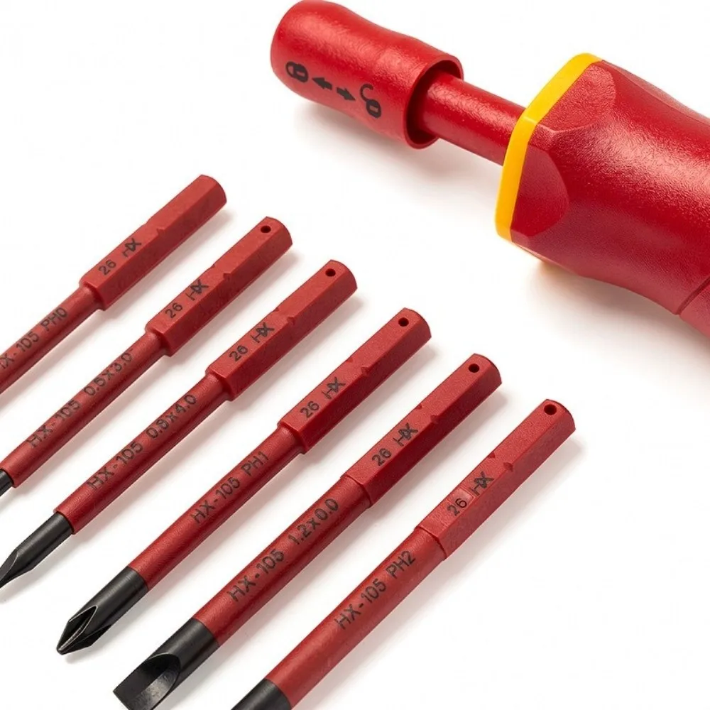 6-in-1 Isolierter Schraubendreher-Satz, Multi-Tool Schnellwechsel-VDE-Schraubendreher-Bit-Set mit Etui, Austauschbares Schraubendreher-Kit – Detail 4