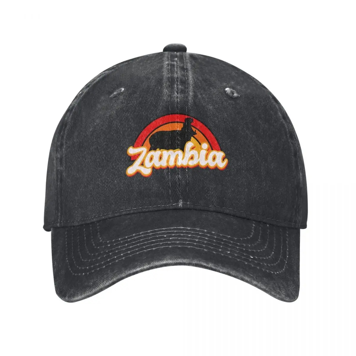 Vintage Zambia Hippo Sunset - Retro Zambia Travel Baseball Cap Icon Sun Hat For Children Boy Women's