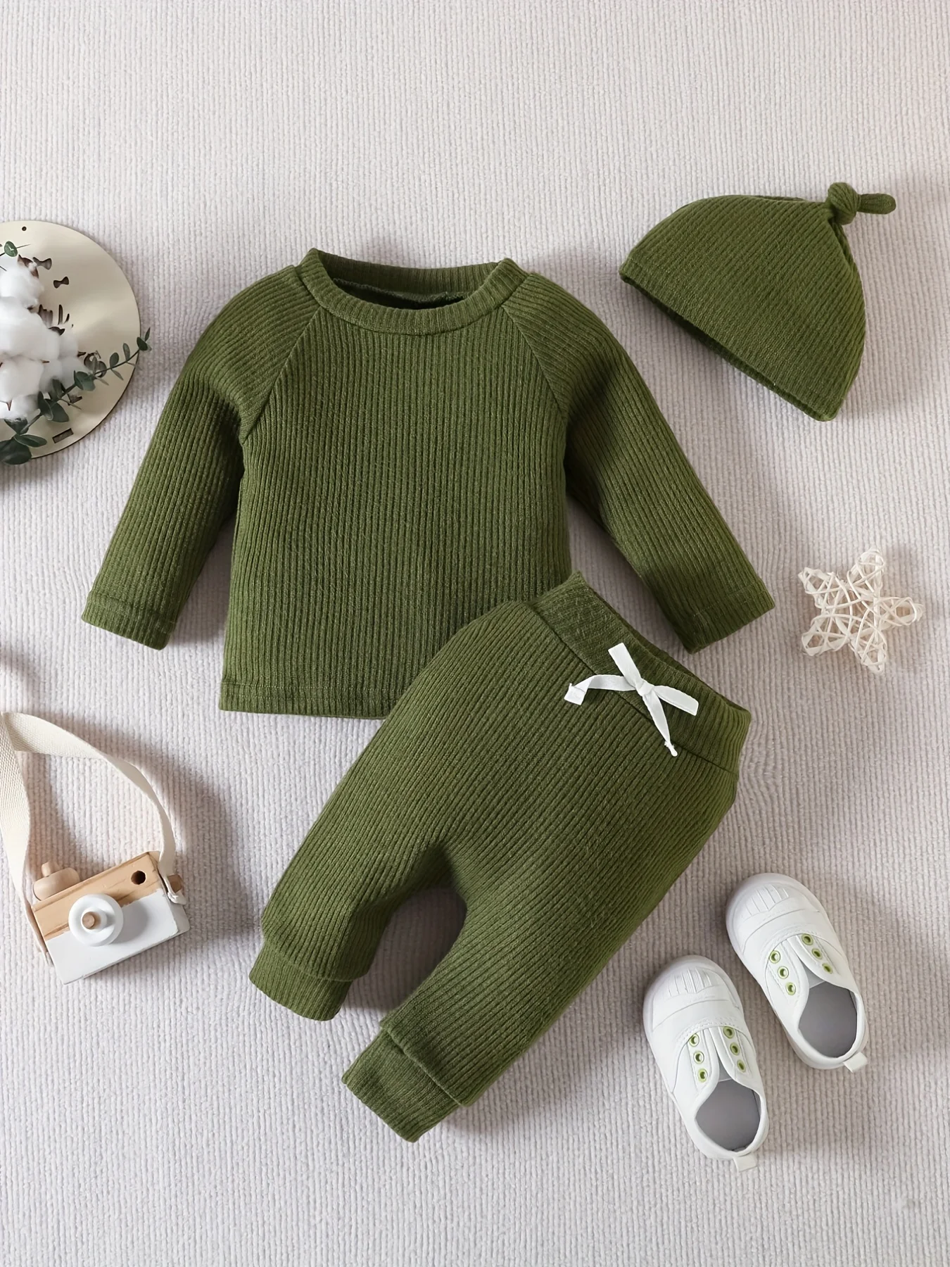 2PCS Baby Girl Wool Knitted Fabric Solid Color Long Sleeved with Knitted Pants Spring Autumn Set For Children Kids Unisex 0-24M