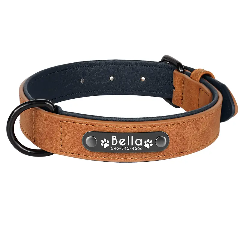 Dog Collars Personalized Custom Leather Dog Collar Name ID Tags For Small Medium Large Dogs Pitbull Bulldog Beagle Correa Perro - Image 13
