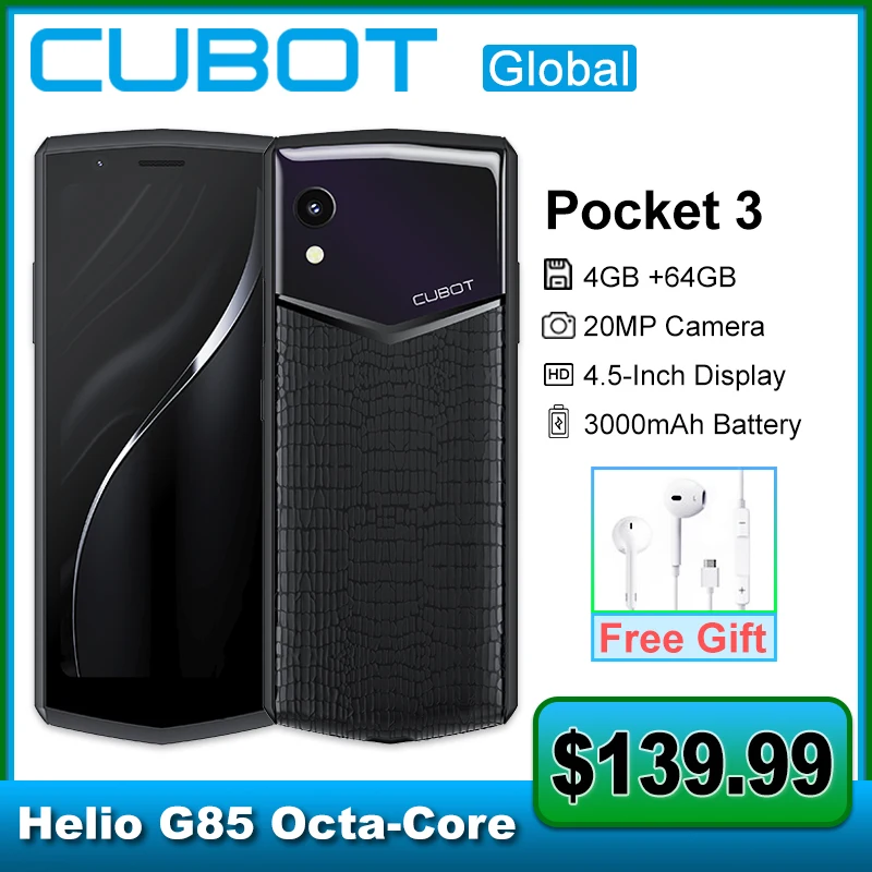 Cubot-Mini teléfono inteligente Pocket 3,4, 5 pulgadas, octa-core, 4GB + 64GB, batería de 3000mAh, cámara de 20MP, nuevo Mini teléfono 2023