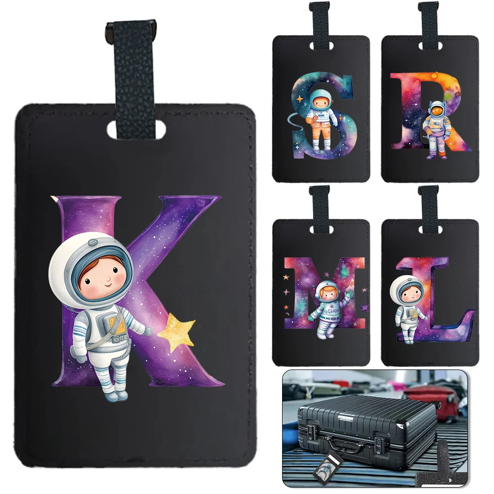 Travel PU Luggage Tag Portable Suitcase Identifier Label Baggage Boarding Bag Tag Name Address Holder Astronaut Letter Pattern