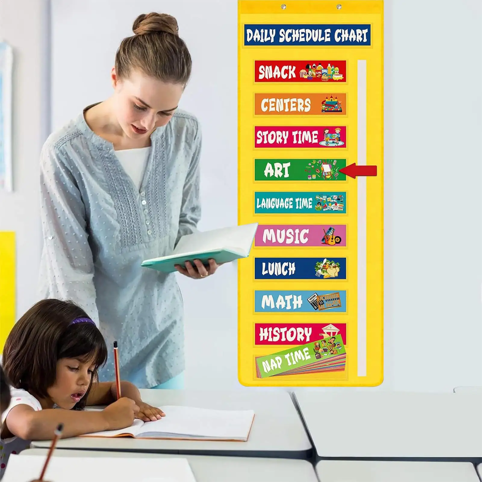 毎日のスケジュールポケットチャート 朝と午後のクラススケジュール 保育園学校教室の装飾 家庭用就学前の装飾