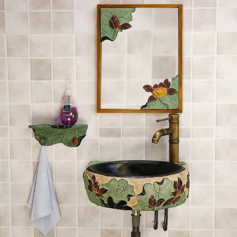 Creative Wall-mounted Mini Washbasin Wall-hung Sinks Resin Bathroom Basin Triangle Balcony Washbasin With Faucet and Drain Set