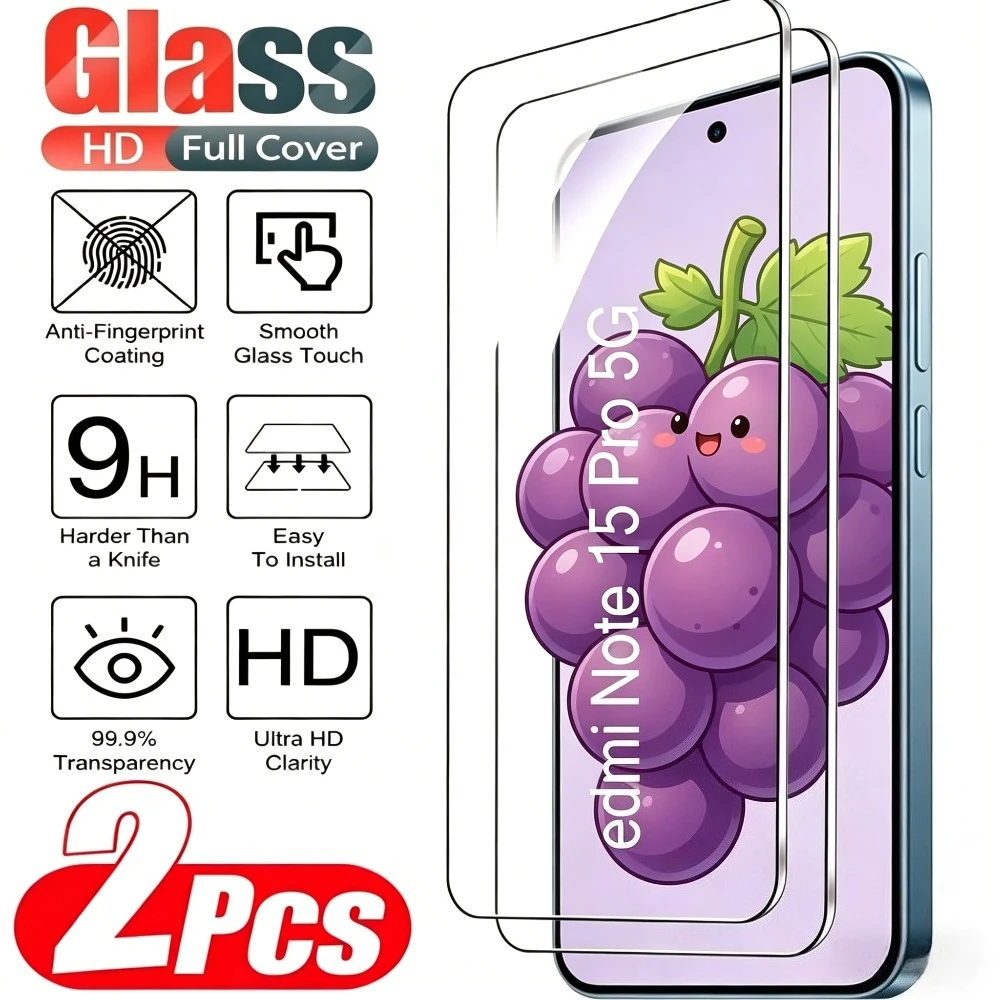 

2Pcs Ultra Clear Screen Protector for Redmi Note 15 Pro 5G 14 13 12 Pro 14S 12S Tempered Glass for Redmi 15C 14C 13C 12C 10A 9A