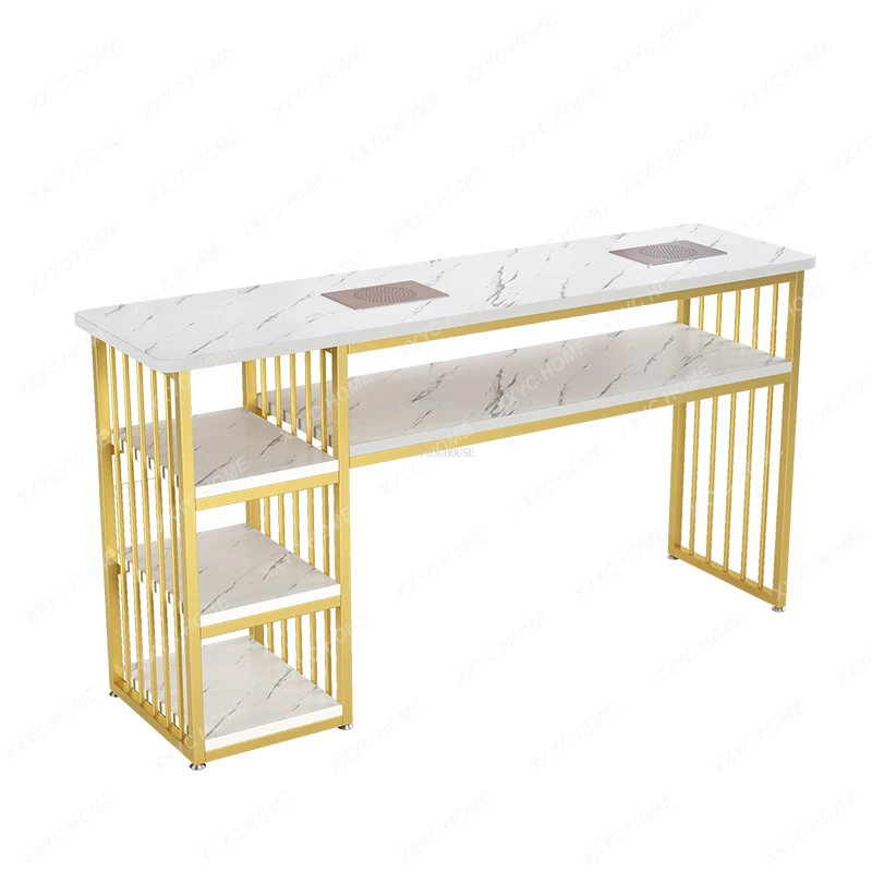 Modern Light Luxury Golden Nail Tables Nordic Professional Manicure Table with Vacuum Cleaner  Furniture Storage Nail Table