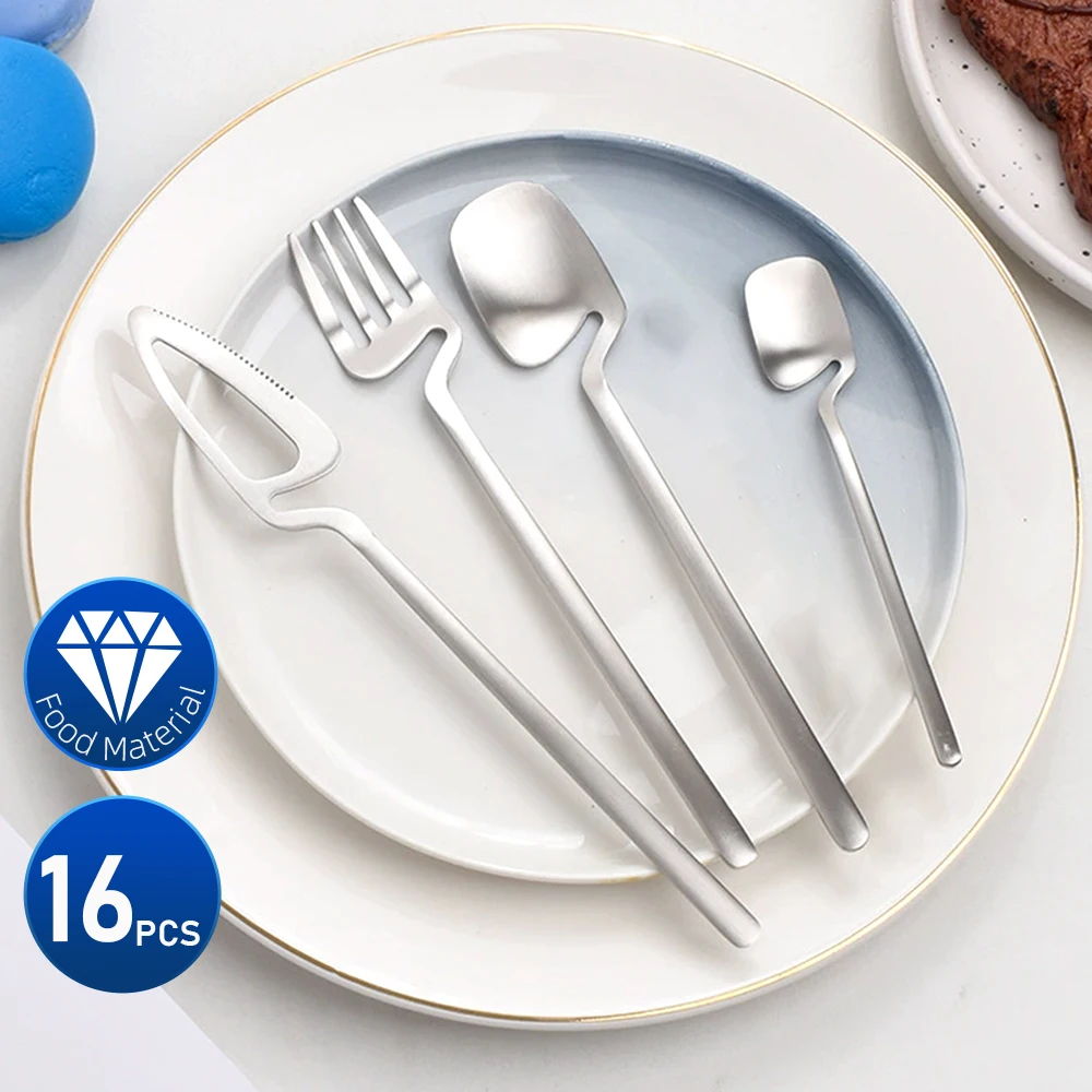 Juego de vajilla de 16 Uds., juego de cubiertos de acero inoxidable, cubiertos con espejo, cuchillo, tenedor, cuchara, vajilla, juego de cubiertos apto para lavavajillas