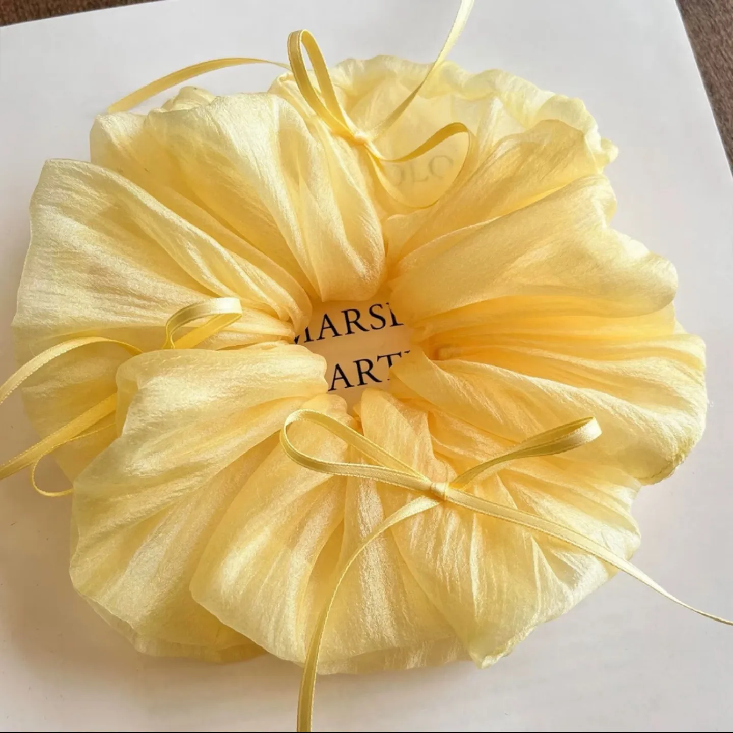 

Premium Yellow Bubble Fabric Scrunchie with Bow Large Hair Ties for Messy Hairstyle Soft Women Daily Use Accessories