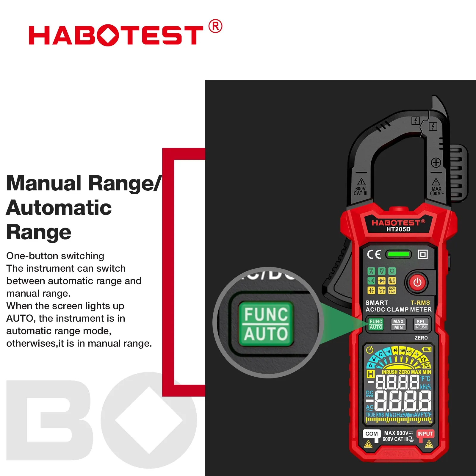 HABOTEST Digital Clamp Meter Multimeter Auto Range True RMS NCV DC AC Voltage Current Temperature Tester Automatic Voltmer