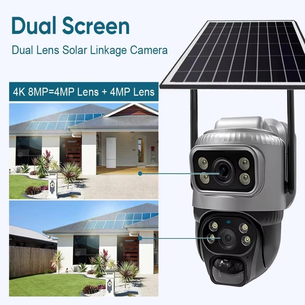 V380 Dual Lens 4G Camera Solar PIR Human Detection Night Vision Waterproof Security Video IP Camara 8MP 4K Battery CCTV Monitor image 2