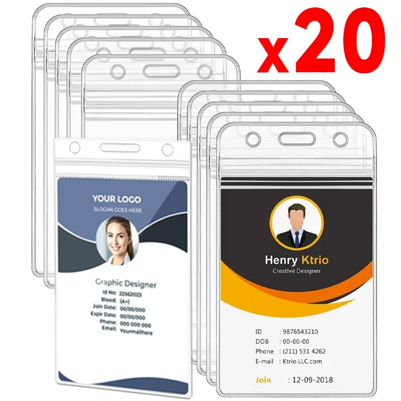 20/10Pcs Transparent Card Protector Case for ID Badge Credit Cards with Resealable Zip Office Supplies Waterproof Card Holder