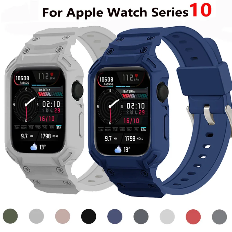 For Apple Watch Series 10 11 46mm 42mm Sport Protective Replacement Wristband iWatch Series 10 11 Retrofits Strap Case One-piece