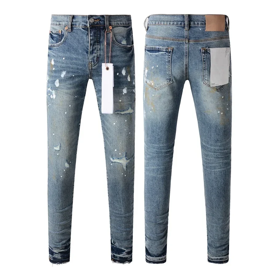 

High street Purples jeans Men blue do vintage top quality repair low elevation skinny hold denim trousers brand pants