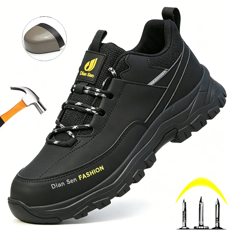 Safety Work Shoes Men Rotary Quick Buckle Steel Toe Anti-smash Anti-puncture Breathable Industrial Protective Footwear Lightweig