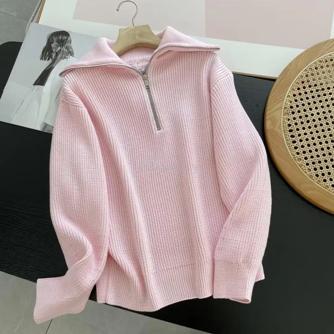 CNlalaxury Women Sweater 2023 Traf New Fashion Stripe Loose Knitting Sweaters Vintage Long Sleeve Asymmetry Female Pullover Tops