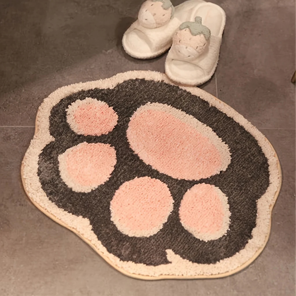 1 Cute Cat Paw Shaped Bath Mat, Bedroom Bedside Blanket, Soft, Non Slip, Absorbent Ultra-fine Fiber Bathroom Carpet