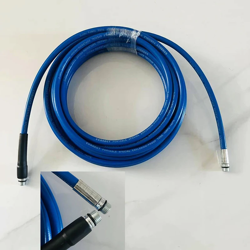 High Pressure Washer Hose Sewer Drain Water Cleaning Blue Hose Pipe Cleaner Kit 1/4 NPT Button  Rotating Sewer Jetting Nozzle