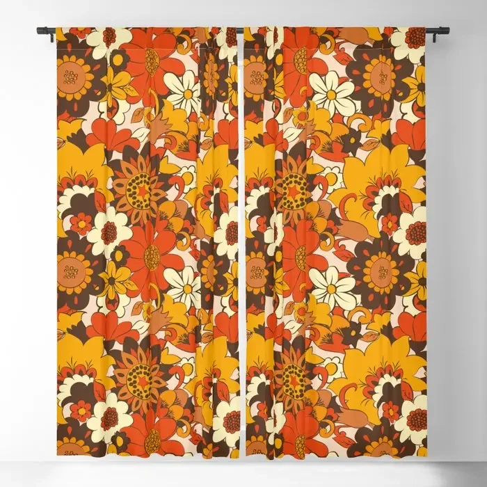 

Vintage Floral Yellow Pattern Blackout Curtains 3D Print Window Curtains for Bedroom Living Room Decor Window Treatments