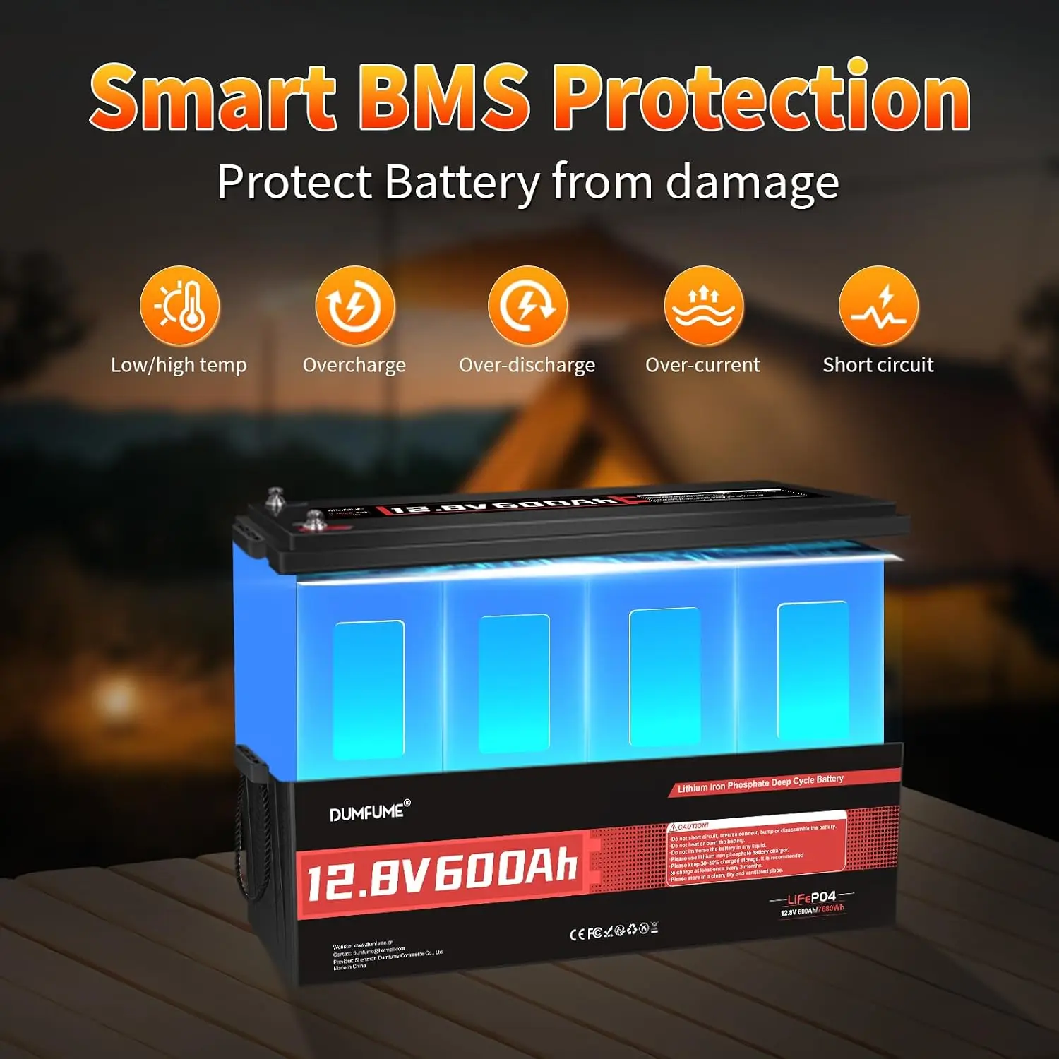 12V 600Ah LiFePO4 Battery, Built-in 200A BMS, 7680Wh Energy 10000+ Deep Cycles Rechargeable 12 Volt Battery Perfect,Custom